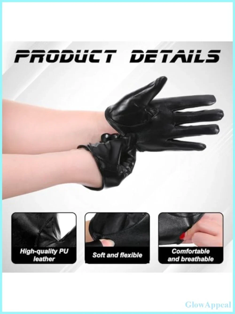 Black PU Leather Half Finger Gloves for Dance, Driving & Cosplay